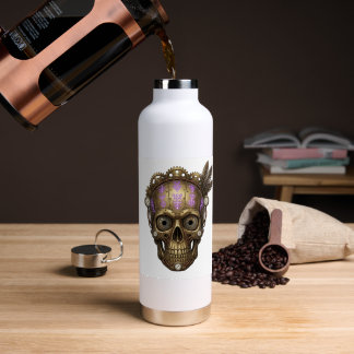 Stoomstijl mechanische schedel gloeiende paarse ru waterfles