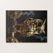 Stoomstijl mechanische uil op klokwerk tak kunst legpuzzel (Horizontaal)