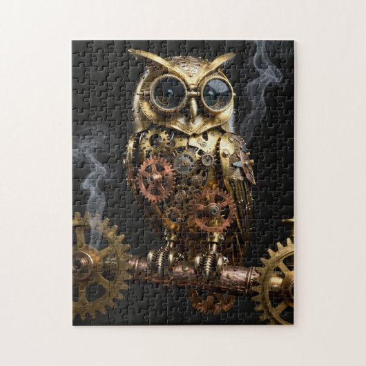 Stoomstijl mechanische uil op klokwerk tak kunst legpuzzel (Verticaal)