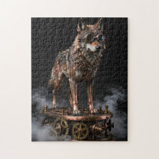 Stoomstijl mechanische wolf op tandwielen legpuzze legpuzzel