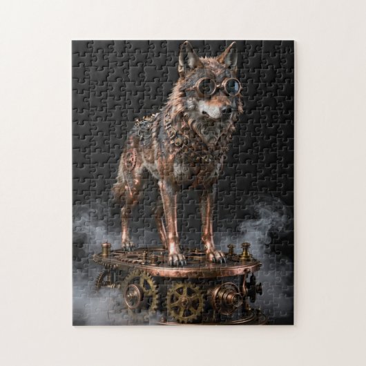 Stoomstijl mechanische wolf op tandwielen legpuzze legpuzzel (Verticaal)