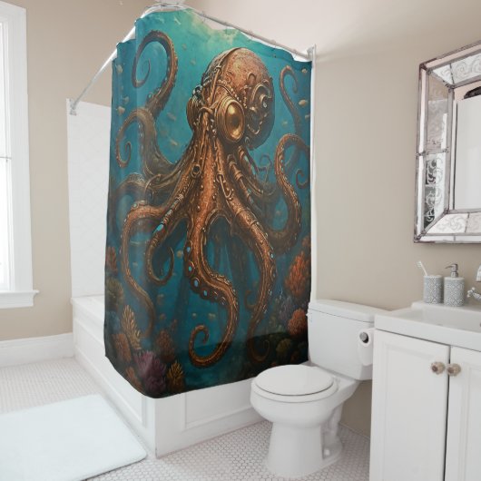 Stoomstijl Octopus Douchegordijn (In situ)