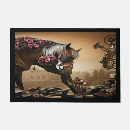 Stoomstijl paard met rozen deurmat (Voorkant)
