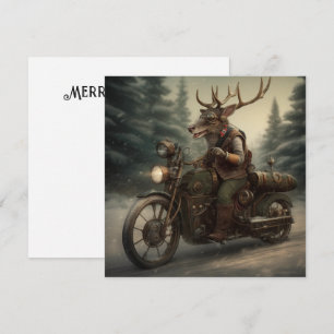 Stoomstijl Rendier Motorfiets Kerstkaart