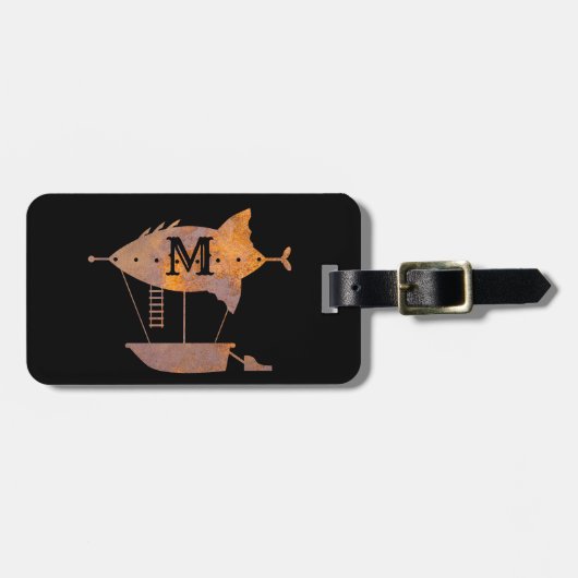 Stoomstijl Roestig Luchtship Maatwerk Monogram Bagagelabel (Voorkant horizontaal)