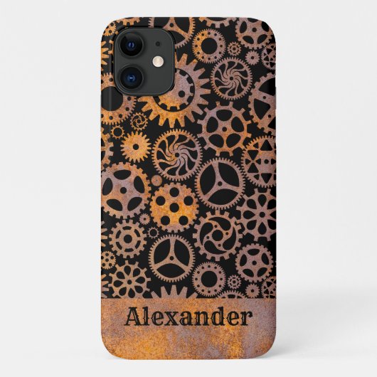 Stoomstijl Roestige Tandwielen Aangepaste Naam Case-Mate iPhone Case (Achterkant)
