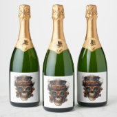 Stoomstijl Schedelmotor Sparkling Wijnetiket (Flessen)