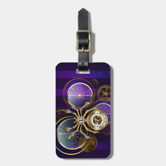 Stoomstijl Spin op Paarse Achtergrond Bagagelabel (Voorkant verticaal)