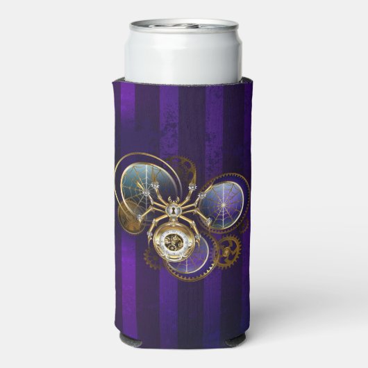 Stoomstijl Spin op Paarse Achtergrond Seltzer Blikjeskoeler (Seltzer Achterkant)