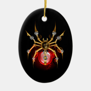 Stoomstijl spin op zwart keramisch ornament