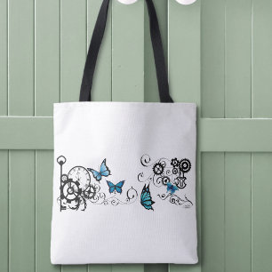 Stoomstijl Stam Blue Vlinders Tandwiel Werveling Tote Bag
