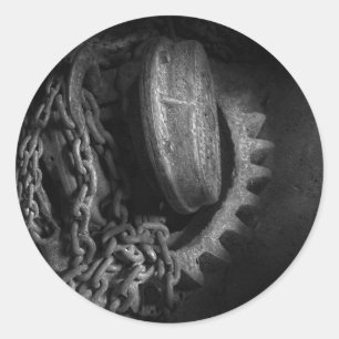 Stoomstijl - Tandwiel - Hijswerktuig en ketting Ronde Sticker