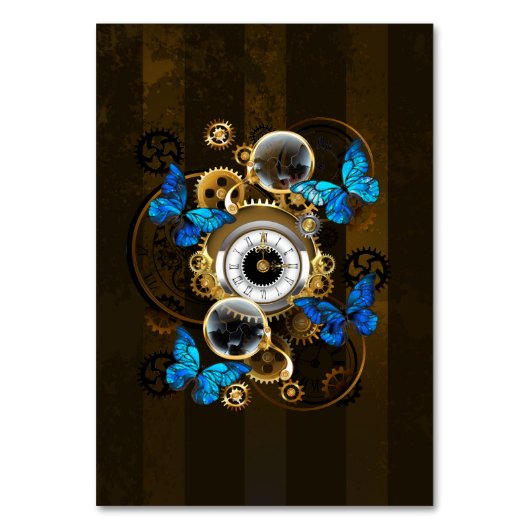 Stoomstijl tandwielen en blauwe vlinders kaart (Voorkant)