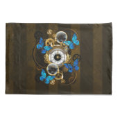 Stoomstijl tandwielen en blauwe vlinders kussensloop (Achterkant-Links)