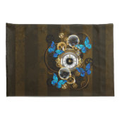 Stoomstijl tandwielen en blauwe vlinders kussensloop (Achterkant-Rechts)