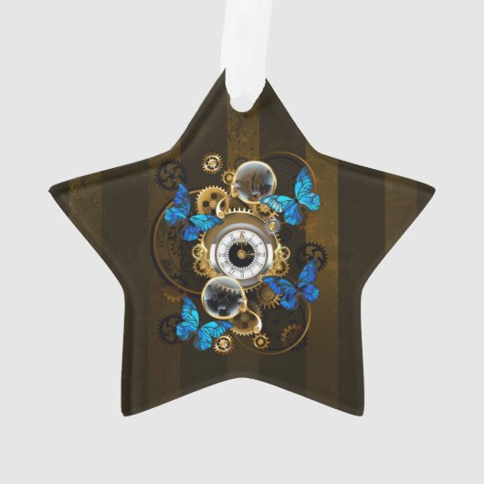 Stoomstijl tandwielen en blauwe vlinders ornament (achterkant)