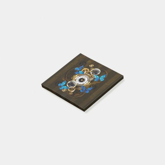 Stoomstijl tandwielen en blauwe vlinders post-it® notes (Schuin)