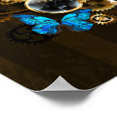 Stoomstijl tandwielen en blauwe vlinders poster (Hoek)