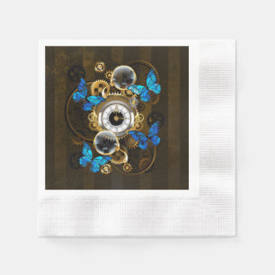 Stoomstijl tandwielen en blauwe vlinders servet