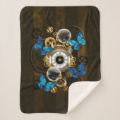 Stoomstijl tandwielen en blauwe vlinders sherpa deken (Voorkant)