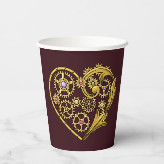 Stoomstijl Tandwielen Hart  Papieren Bekers (Achterkant)