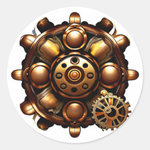 Stoomstijl tandwielen koper en goud metaal ronde sticker