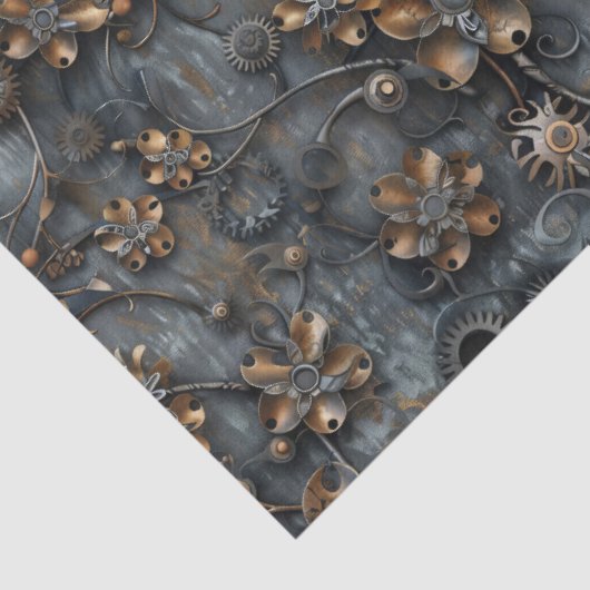 Stoomstijl tandwielen, metaal bloemenpatroon decou tissuepapier (Detail)