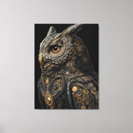 Stoomstijl Tandwielwerk Uil Canvas Afdruk