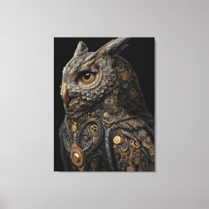 Stoomstijl Tandwielwerk Uil Canvas Afdruk