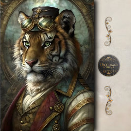Stoomstijl Tijger Whimsisch Antiek Dier Decoupage Tissuepapier