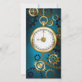 Stoomstijl turquoise Achtergrond met Tandwielen Aankondiging (Voorkant)