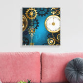 Stoomstijl turquoise Achtergrond met Tandwielen Canvas Afdruk (Insitu (Woonkamer))