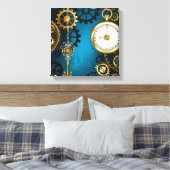 Stoomstijl turquoise Achtergrond met Tandwielen Canvas Afdruk (Insitu (Slaapkamer))