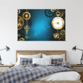 Stoomstijl turquoise Achtergrond met Tandwielen Canvas Afdruk (Insitu (Slaapkamer))