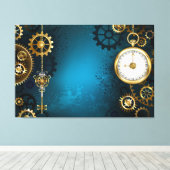 Stoomstijl turquoise Achtergrond met Tandwielen Canvas Afdruk (Insitu (Houten vloer))