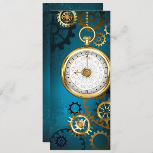 Stoomstijl turquoise achtergrond met tandwielen feestdagenkaart (Voorkant / Achterkant)