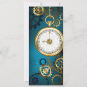 Stoomstijl turquoise achtergrond met tandwielen feestdagenkaart (Voorkant)