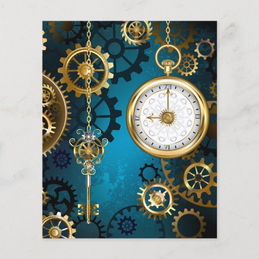 Stoomstijl turquoise Achtergrond met Tandwielen Flyer (Voorkant)