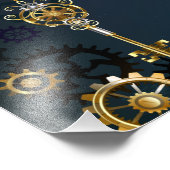 Stoomstijl turquoise Achtergrond met Tandwielen Foto Afdruk (Hoek)