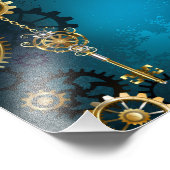 Stoomstijl turquoise Achtergrond met Tandwielen Foto Afdruk (Hoek)