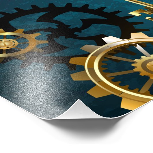 Stoomstijl turquoise Achtergrond met Tandwielen Foto Afdruk (Hoek)