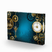 Stoomstijl turquoise Achtergrond met Tandwielen Fotoblokken (Rechts)