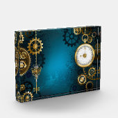 Stoomstijl turquoise Achtergrond met Tandwielen Fotoblokken (Links)