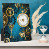 Stoomstijl turquoise Achtergrond met Tandwielen Fotoplaat (Zijkant)