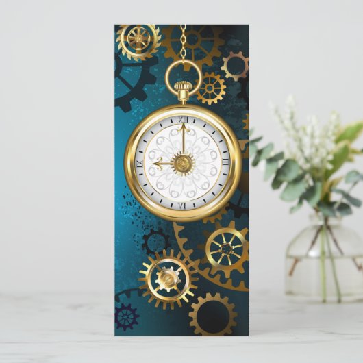 Stoomstijl turquoise Achtergrond met Tandwielen Kaart (Staand voorkant)