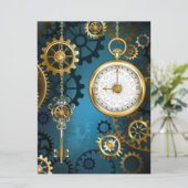 Stoomstijl turquoise Achtergrond met Tandwielen Kaart (Staand voorkant)