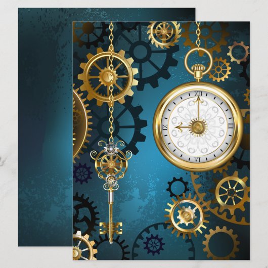 Stoomstijl turquoise Achtergrond met Tandwielen Kaart (Voorkant / Achterkant)