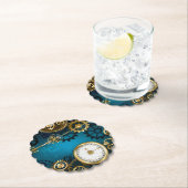 Stoomstijl turquoise Achtergrond met Tandwielen Kartonnen Onderzetters (Insitu)