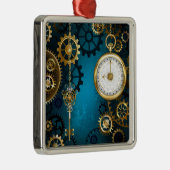 Stoomstijl turquoise Achtergrond met Tandwielen Metalen Ornament (Rechts)