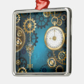 Stoomstijl turquoise Achtergrond met Tandwielen Metalen Ornament (Links)